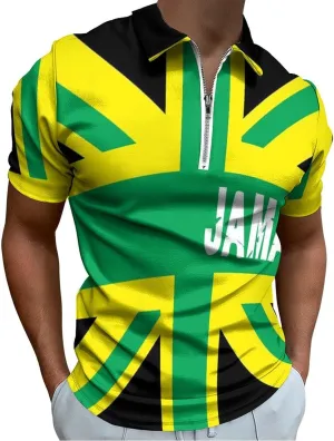 Maryland Flag Mens Zipper Polo-Shirts Short Sleeve Slim Fit Tees Tops