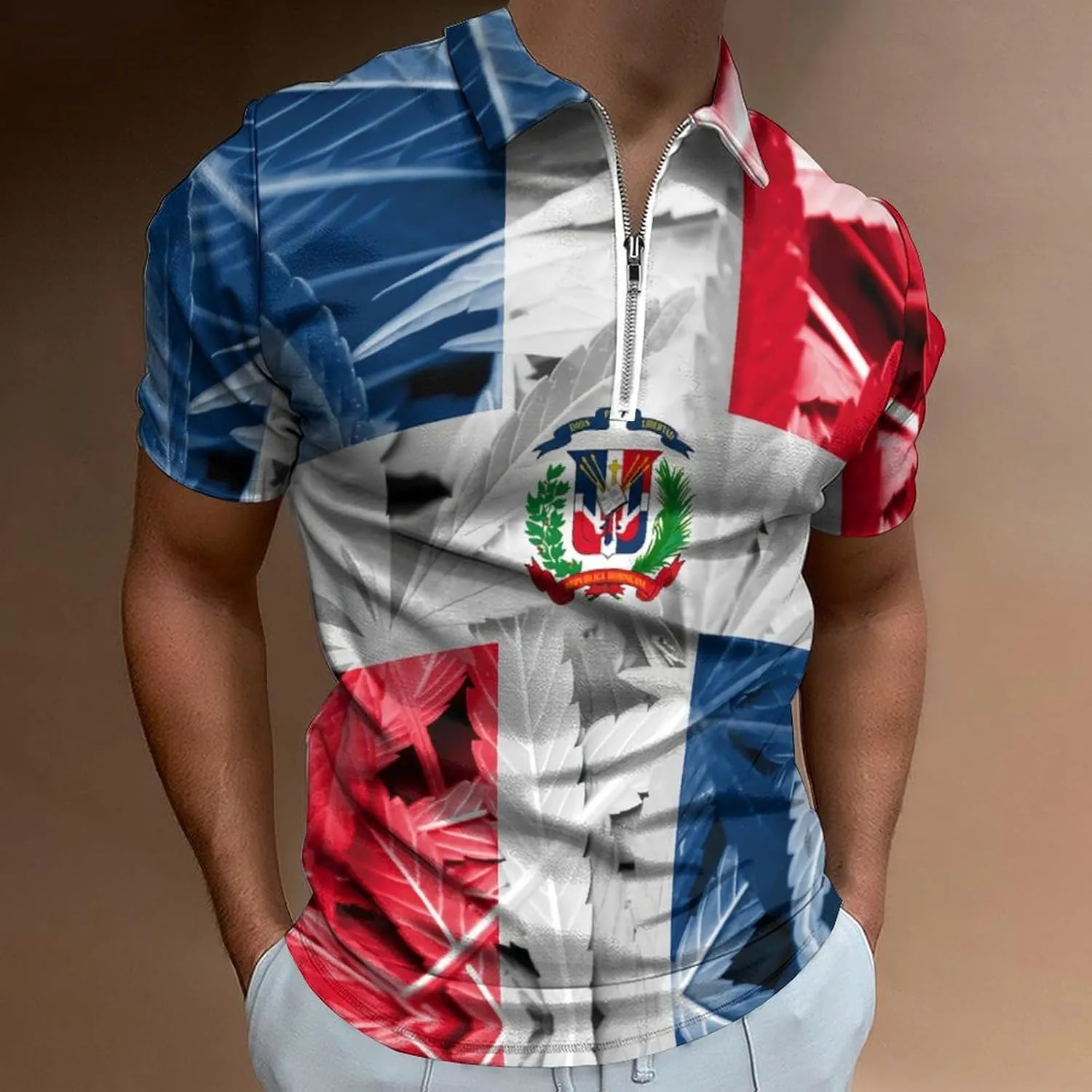 Maryland Flag Mens Zipper Polo-Shirts Short Sleeve Slim Fit Tees Tops