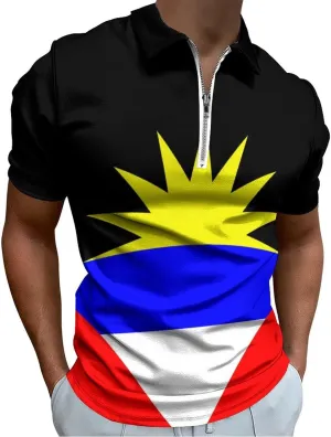 Maryland Flag Mens Zipper Polo-Shirts Short Sleeve Slim Fit Tees Tops