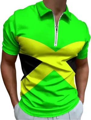 Maryland Flag Mens Zipper Polo-Shirts Short Sleeve Slim Fit Tees Tops