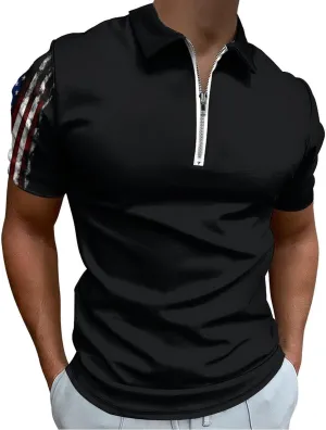 Maryland Flag Mens Zipper Polo-Shirts Short Sleeve Slim Fit Tees Tops