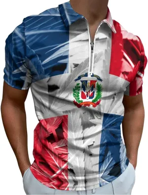 Maryland Flag Mens Zipper Polo-Shirts Short Sleeve Slim Fit Tees Tops