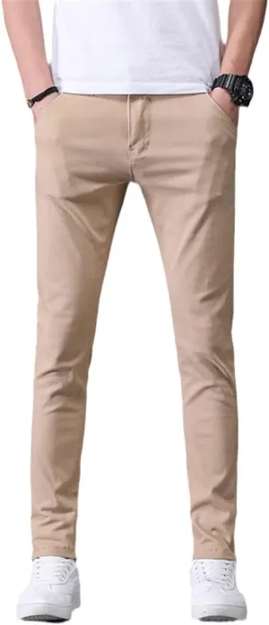 Men's Classic Khaki Casual Pants, Business Slim Fit Cotton Stretch Trousers