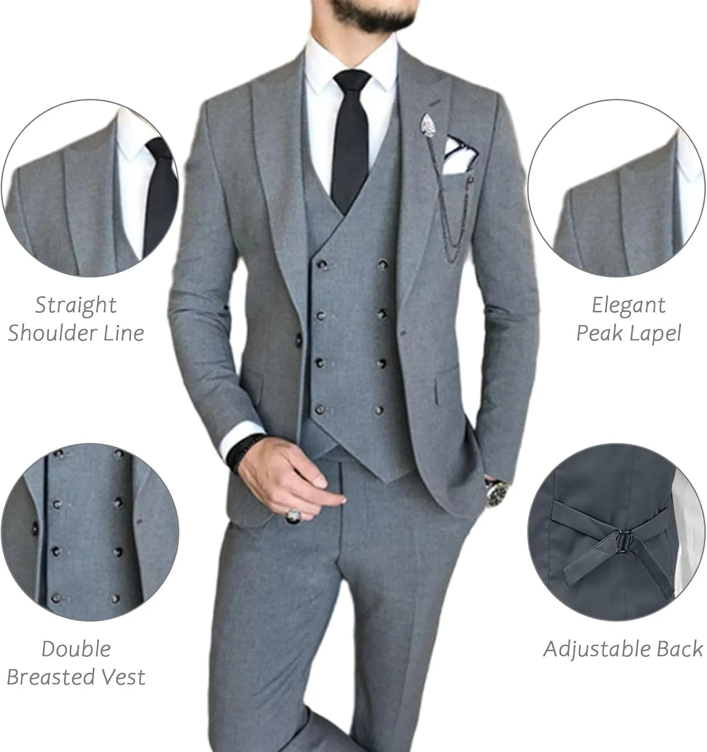 Men's Green Classic Fit 3-Piece Suit Set: Double Breasted Tuxedo for Wedding, Prom, Business