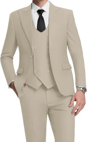 Men's Green Classic Fit 3-Piece Suit Set: Double Breasted Tuxedo for Wedding, Prom, Business