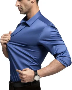Men's Long Sleeved Shirt, Wrinkle Resistant and Non Ironing Professional Dress Business Ice Silk Shirt