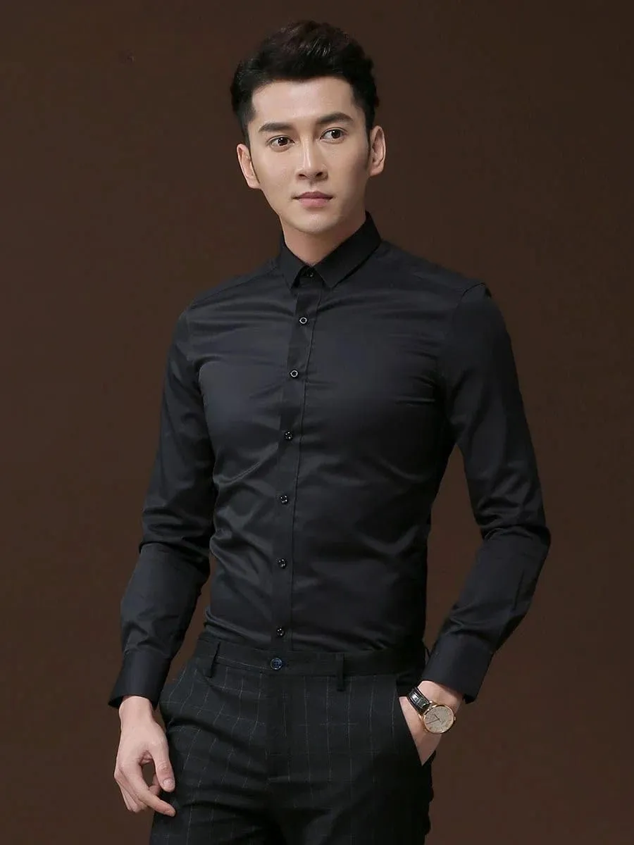 Men's Long Sleeved Slim Fitting Clothes White Business Casual Formal Inch Shirts Youth Spring Shirts