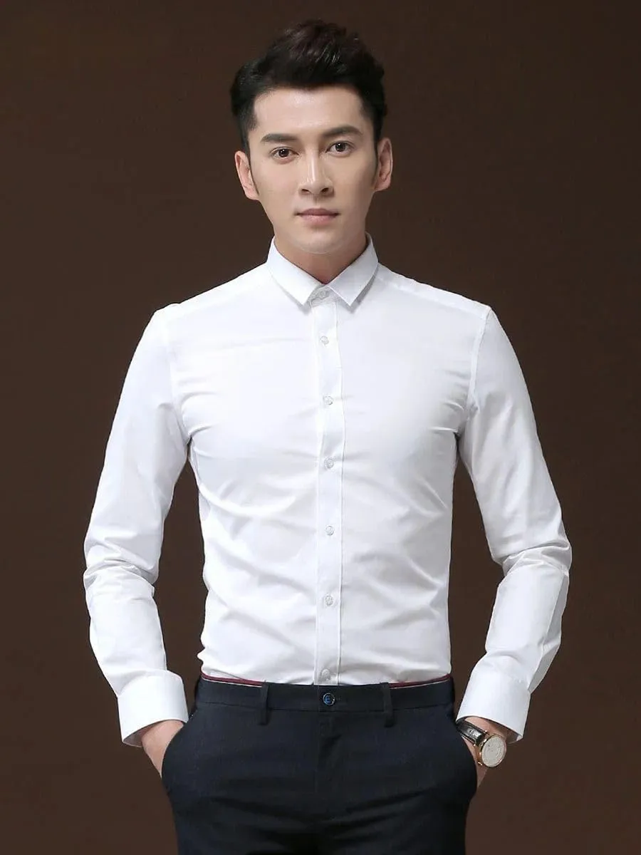 Men's Long Sleeved Slim Fitting Clothes White Business Casual Formal Inch Shirts Youth Spring Shirts