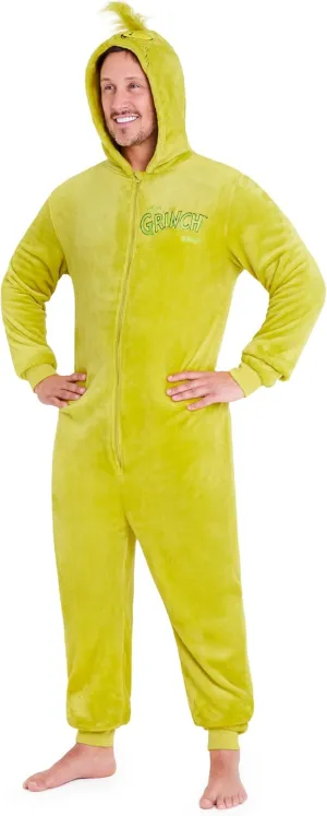 Mens One-Piece Pajamas with Fleece Hood Cozy Loungewear - Gift for Men (Green, L)