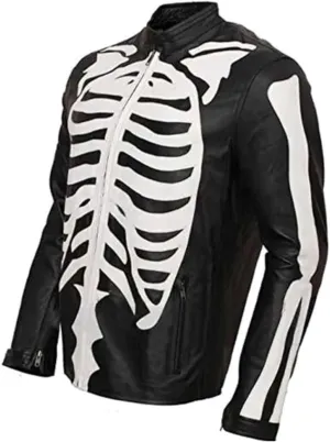 Mens Skeleton Bones Leather Jacket | Halloween Cosplay Zombie Biker Real Leather Jacket