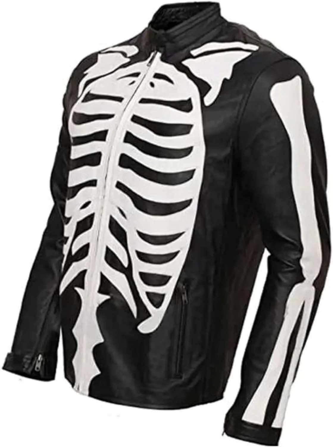 Mens Skeleton Bones Leather Jacket | Halloween Cosplay Zombie Biker Real Leather Jacket
