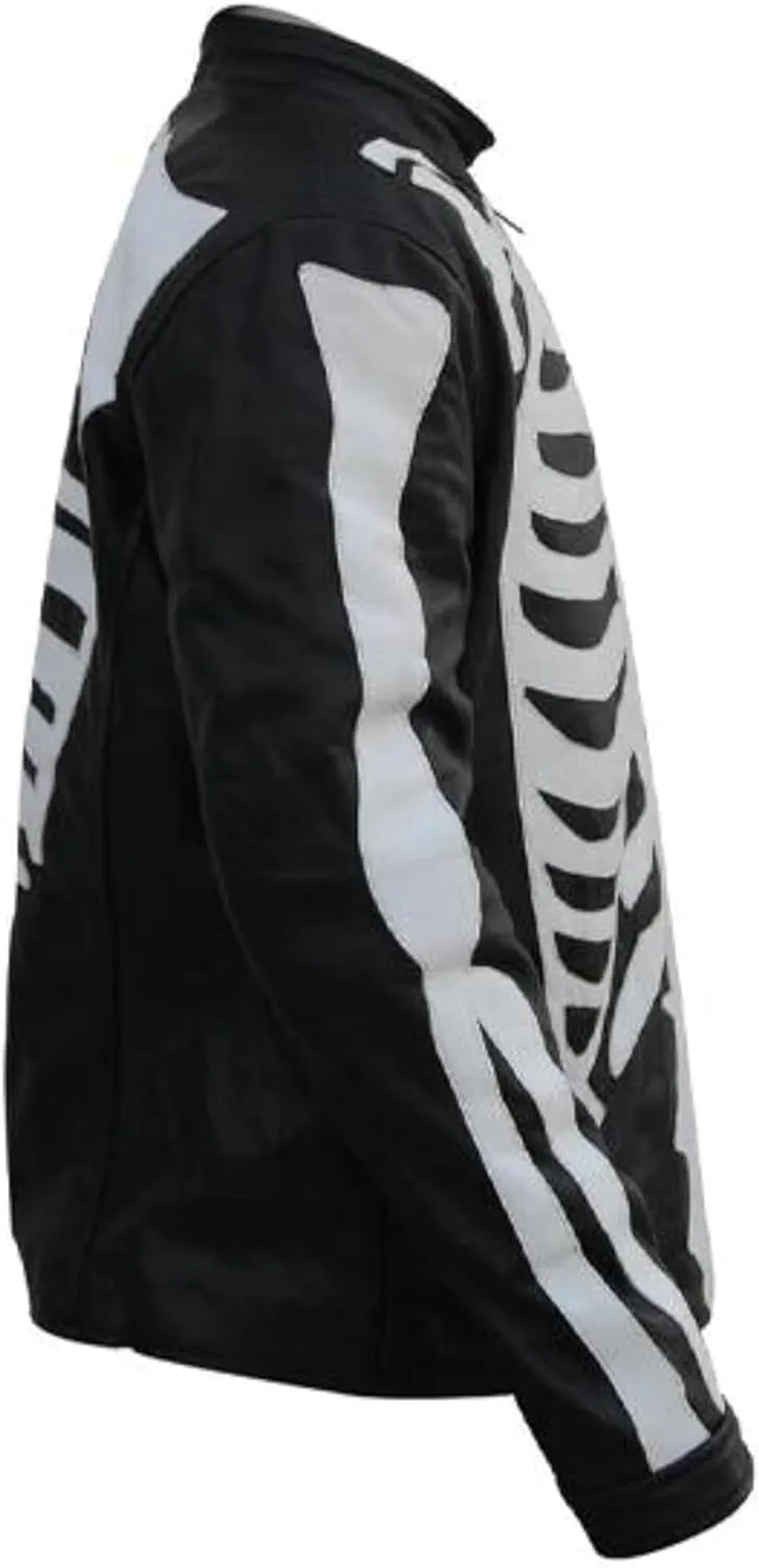Mens Skeleton Bones Leather Jacket | Halloween Cosplay Zombie Biker Real Leather Jacket