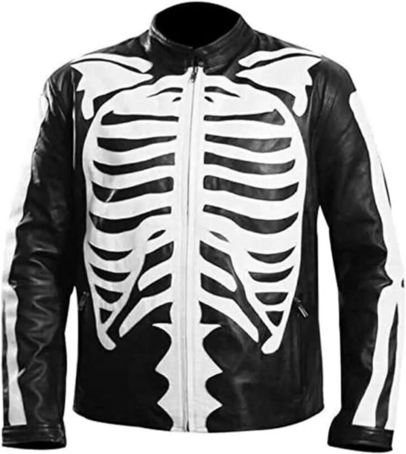 Mens Skeleton Bones Leather Jacket | Halloween Cosplay Zombie Biker Real Leather Jacket