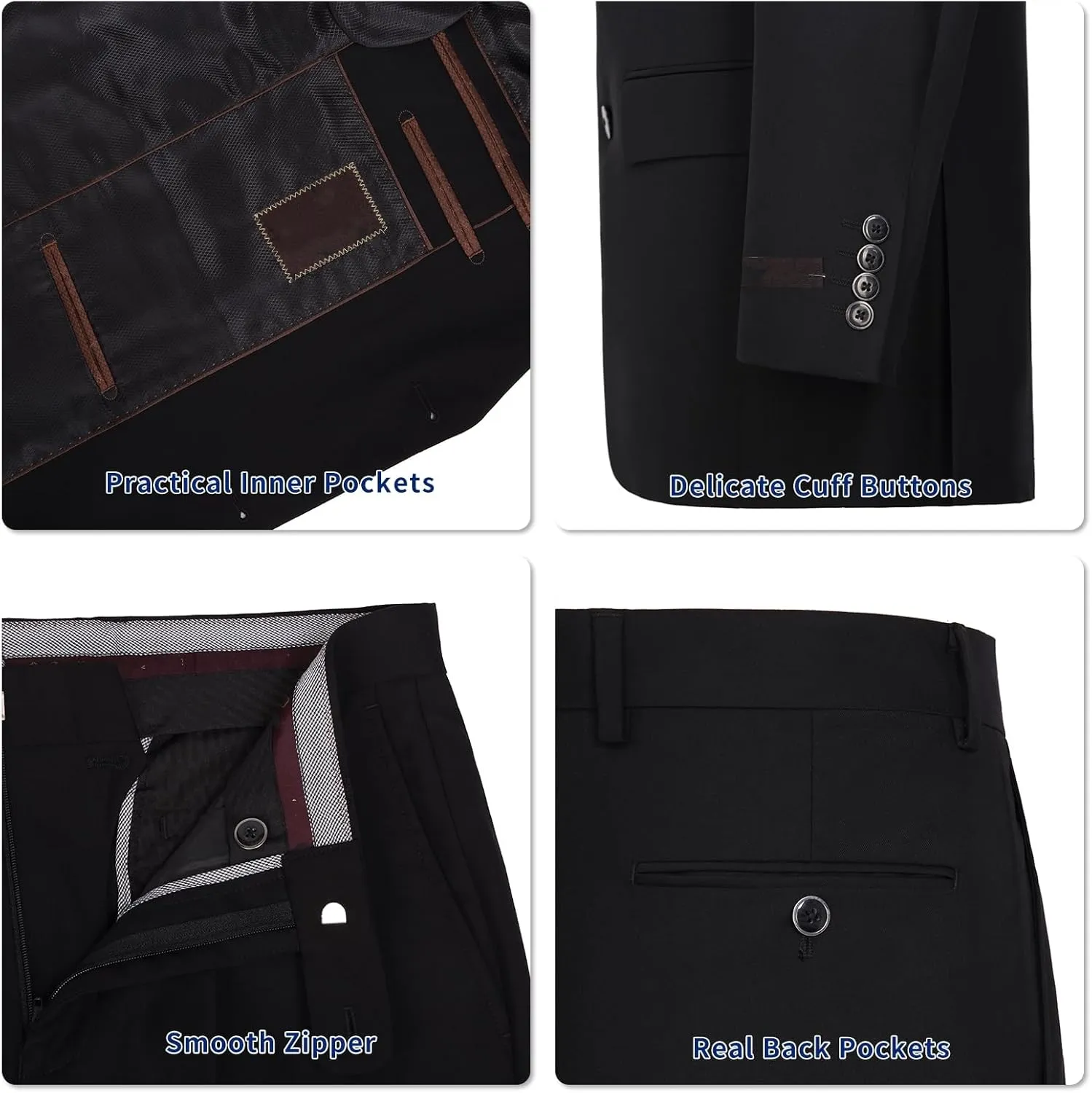 Men's Suit 2 Piece Classic Fit 2 Button Single Breasted Business Jacket Blazer Flat Pants Set