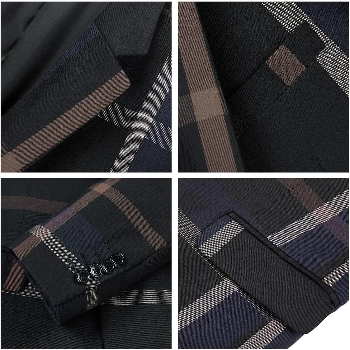 Mens Suits 3 Piece Check Plaid Suit Single Breasted One Button Jackets Formal Dress Party Prom Tuxedo Suits Blazer Set