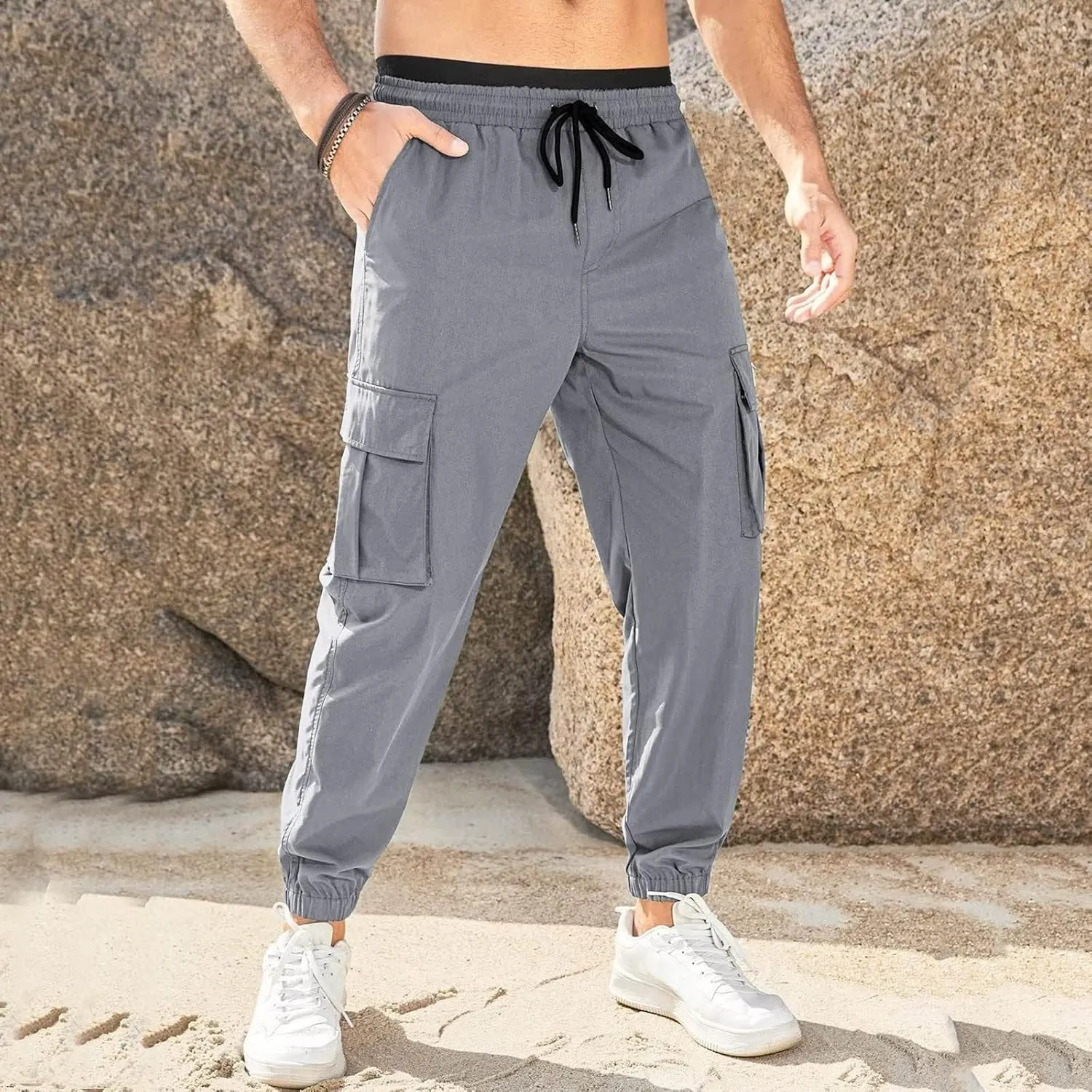 Mens Workout Cargo Sweatpants Cargo Pants Hiking Pant Workout Joggers Men's Reflective Cargo Pants Hiphop Punk Jogger