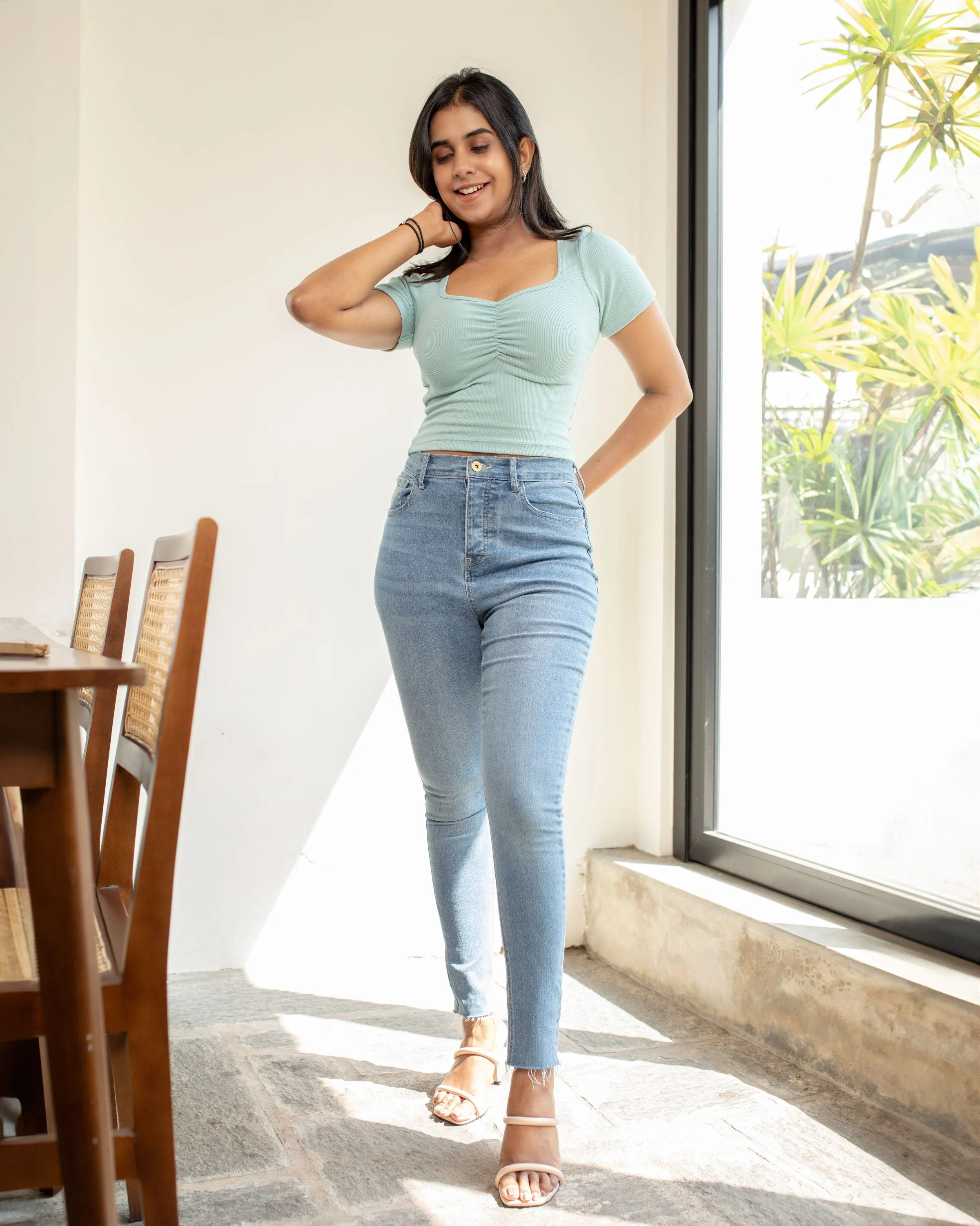 Moana gathered top- Minty Blue