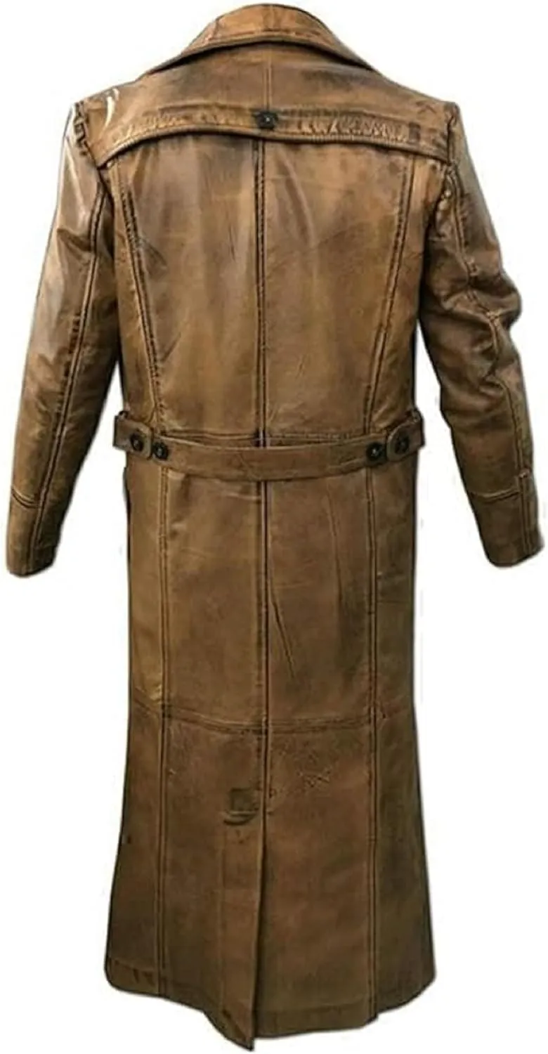 NEW GERMAN CLASSIC WW2 BLACK FULL FAUX FUR REAL SHEEPSKIN LEATHER TRENCH LONG WINTER DUSTER COAT JACKET FOR MEN