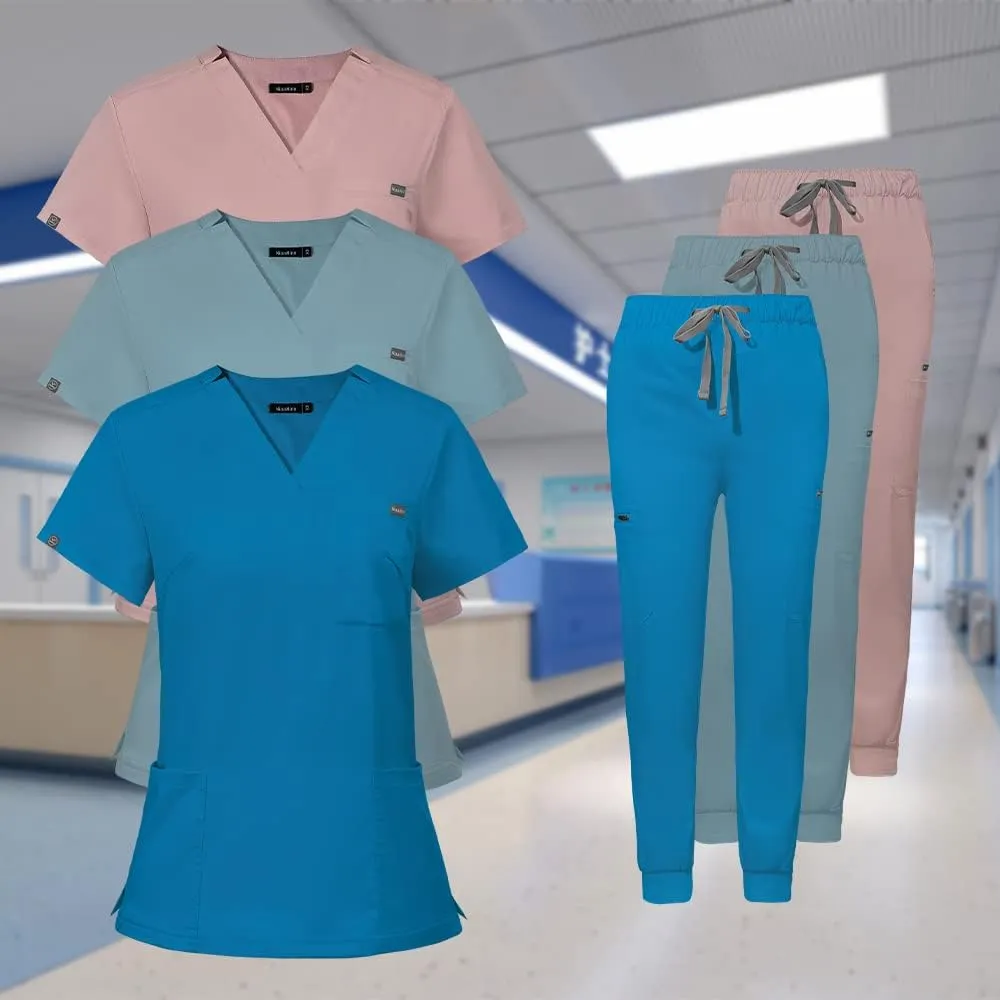Niaahinn Classic Scrub Set for Women - Top Workwear & Yoga Jogger Pants Nursing Uniform