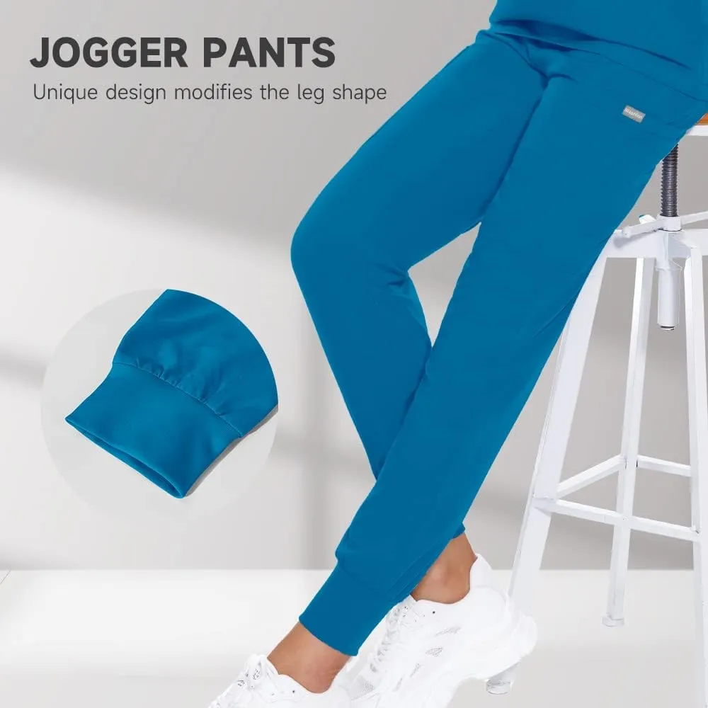 Niaahinn Classic Scrub Set for Women - Top Workwear & Yoga Jogger Pants Nursing Uniform