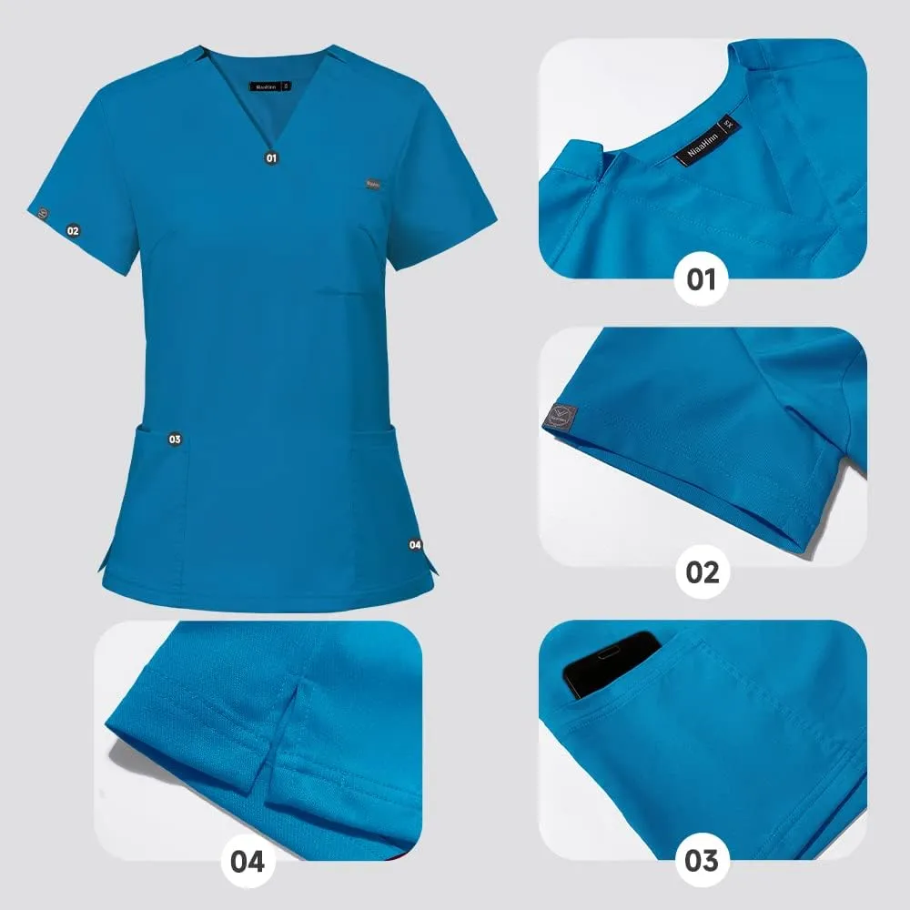Niaahinn Classic Scrub Set for Women - Top Workwear & Yoga Jogger Pants Nursing Uniform