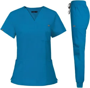 Niaahinn Classic Scrub Set for Women - Top Workwear & Yoga Jogger Pants Nursing Uniform