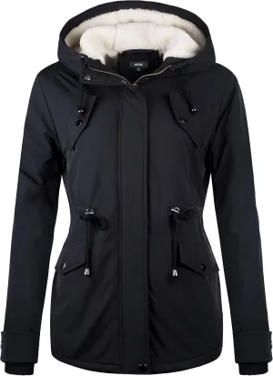 NUTEXROL Women's Winter Thicken Hooded Sherpa Lined Parka Military Anorak Jacket Warm Short Cotton Coats for Women