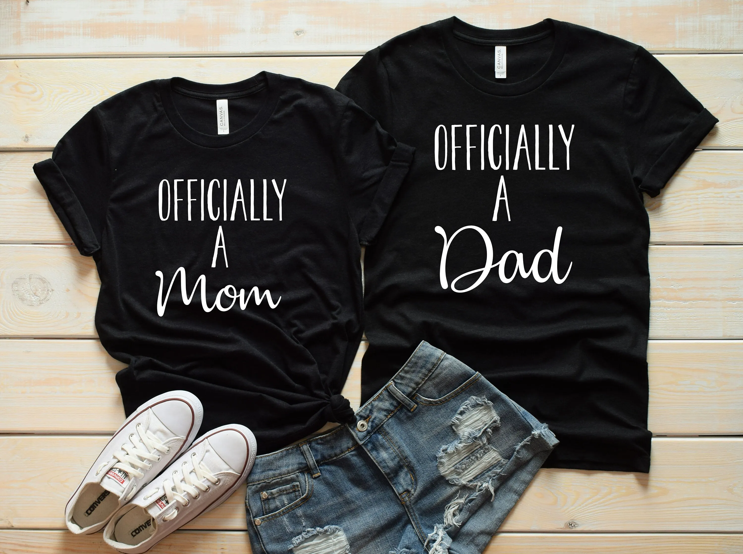 Officially a Mom - Offically a Dad - Matching Shirts - Cute Pregnancy Announcement - Adoption Shirts