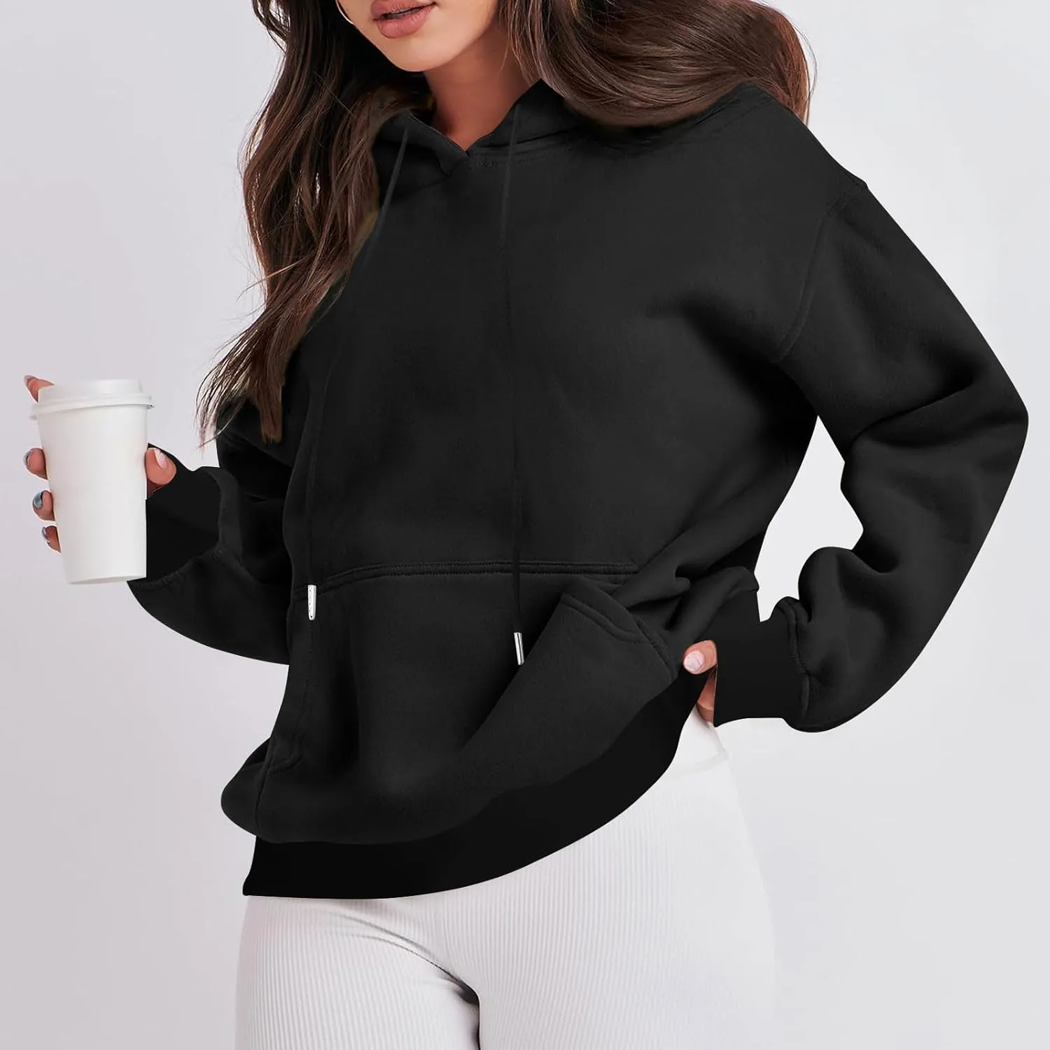 Oversized Hoodies For Women,2024 Fall Trendy Basic Plain Y2K Hoodies Drawstring Pullover Tops Long Sleeve Sweatshirt