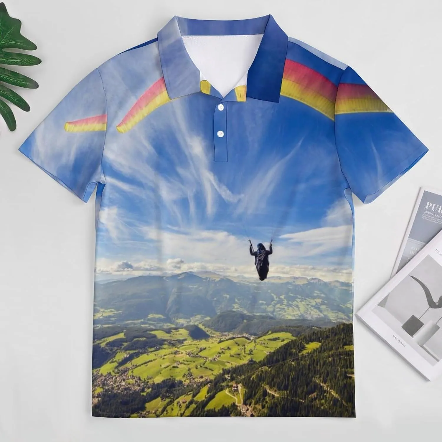 Paragliding Mens Polo Shirts Quick Dry Short Sleeve T-shirts Slim Tennis Collared Tees Tops
