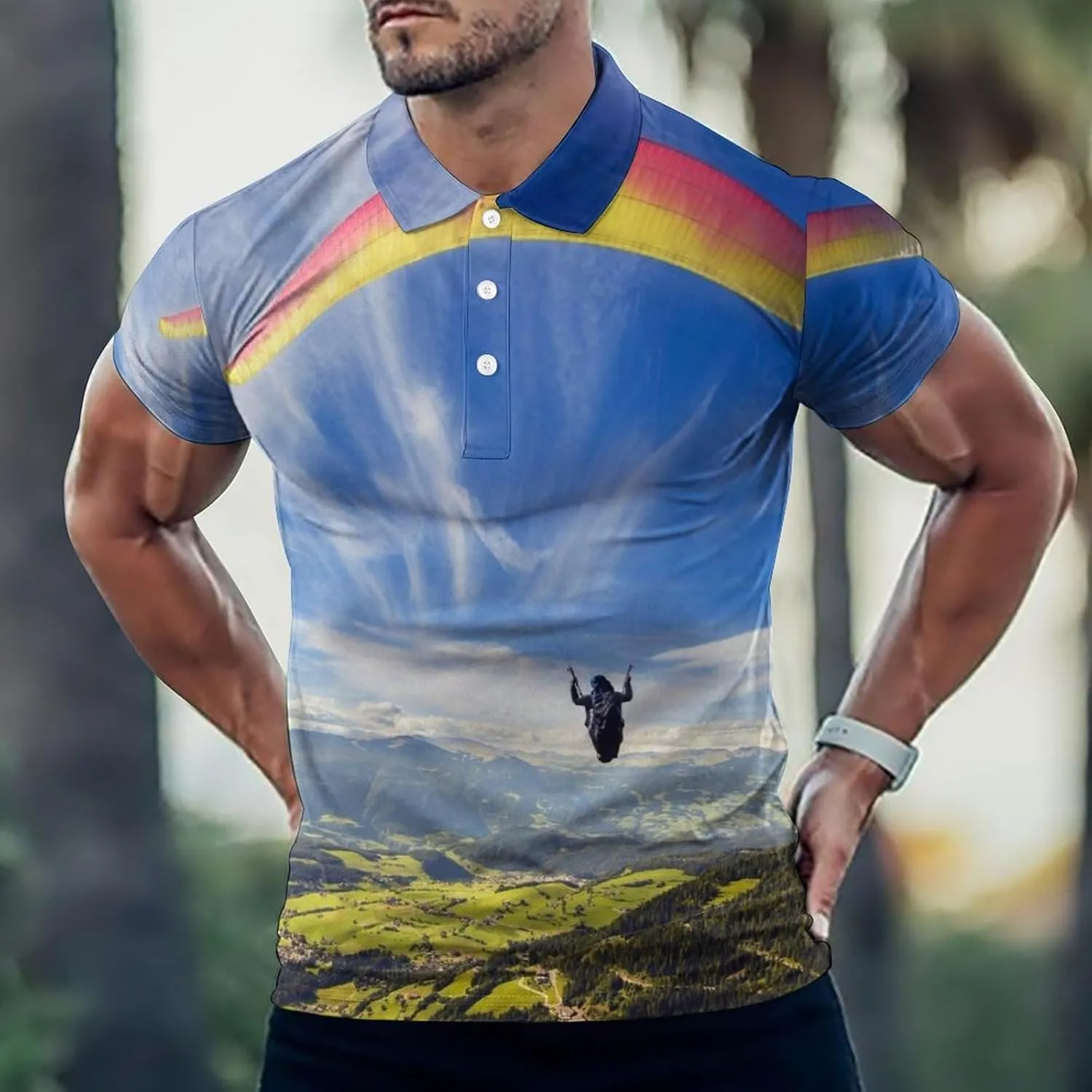 Paragliding Mens Polo Shirts Quick Dry Short Sleeve T-shirts Slim Tennis Collared Tees Tops