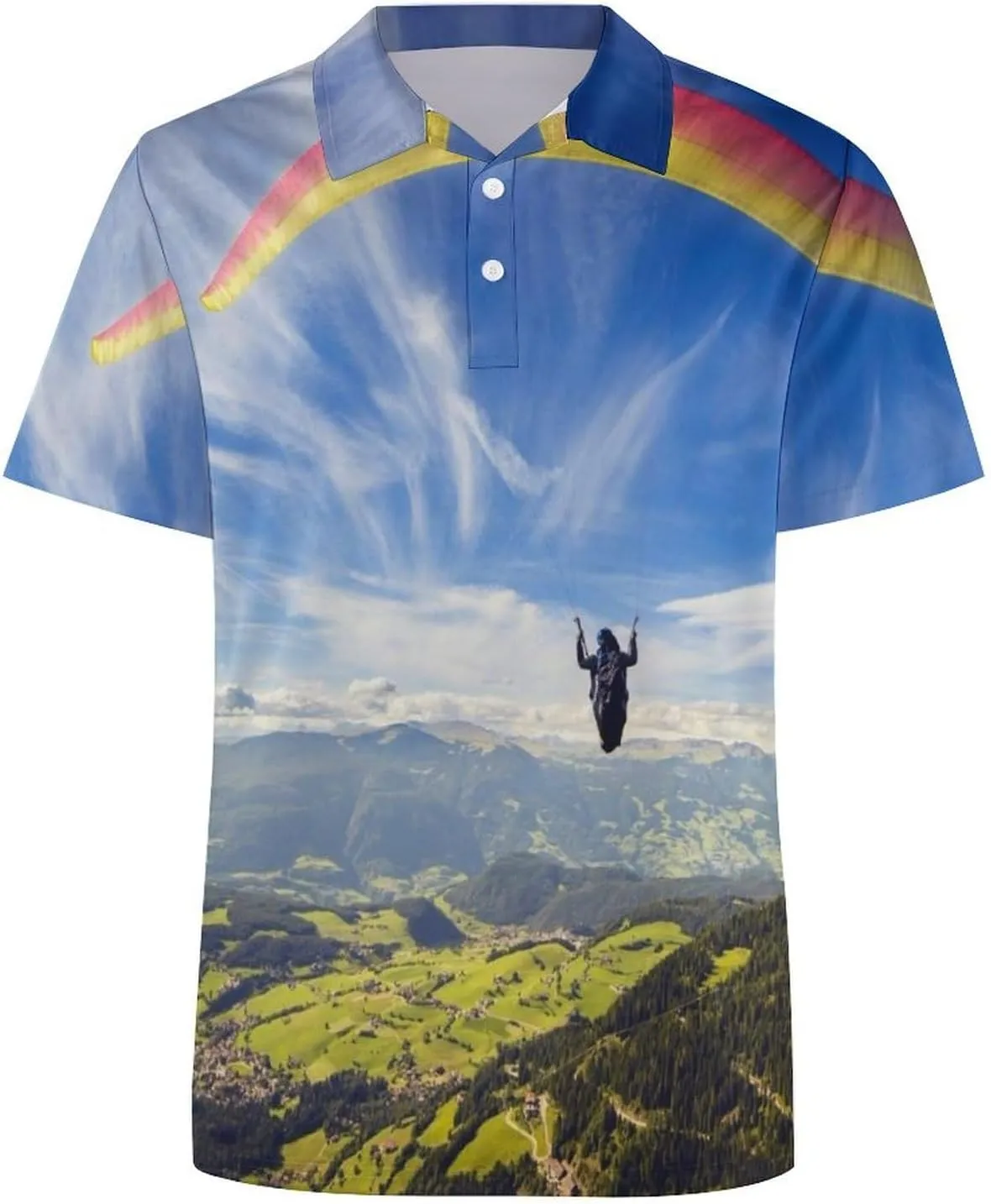 Paragliding Mens Polo Shirts Quick Dry Short Sleeve T-shirts Slim Tennis Collared Tees Tops