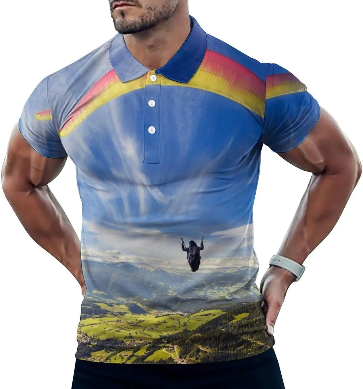 Paragliding Mens Polo Shirts Quick Dry Short Sleeve T-shirts Slim Tennis Collared Tees Tops