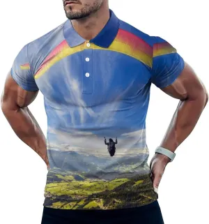 Paragliding Mens Polo Shirts Quick Dry Short Sleeve T-shirts Slim Tennis Collared Tees Tops