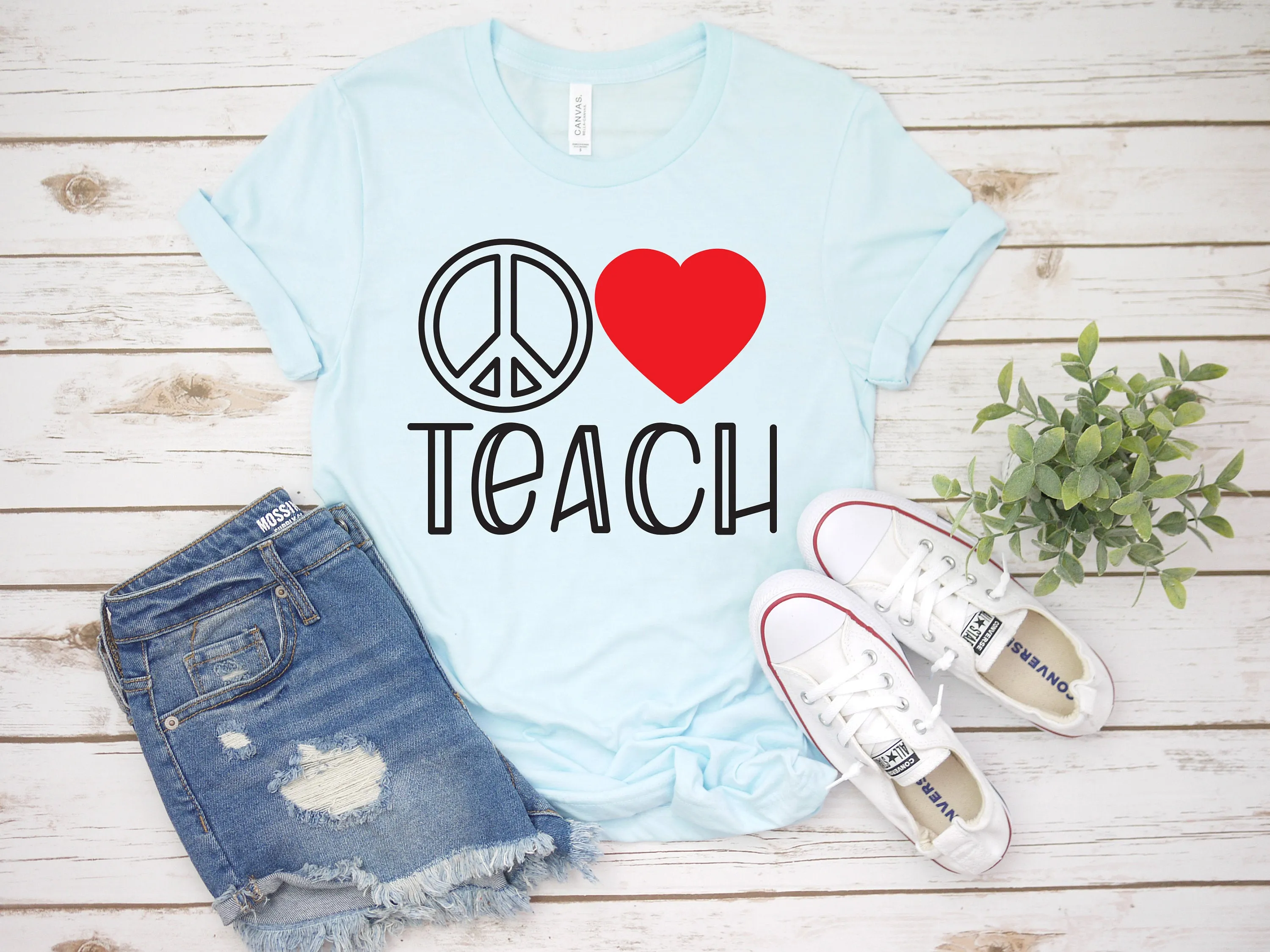 Peace Love Teach Adult Unisex T Shirt - Teacher Unisex Shirts - Gift for Teachers - Appreciation - Back to School