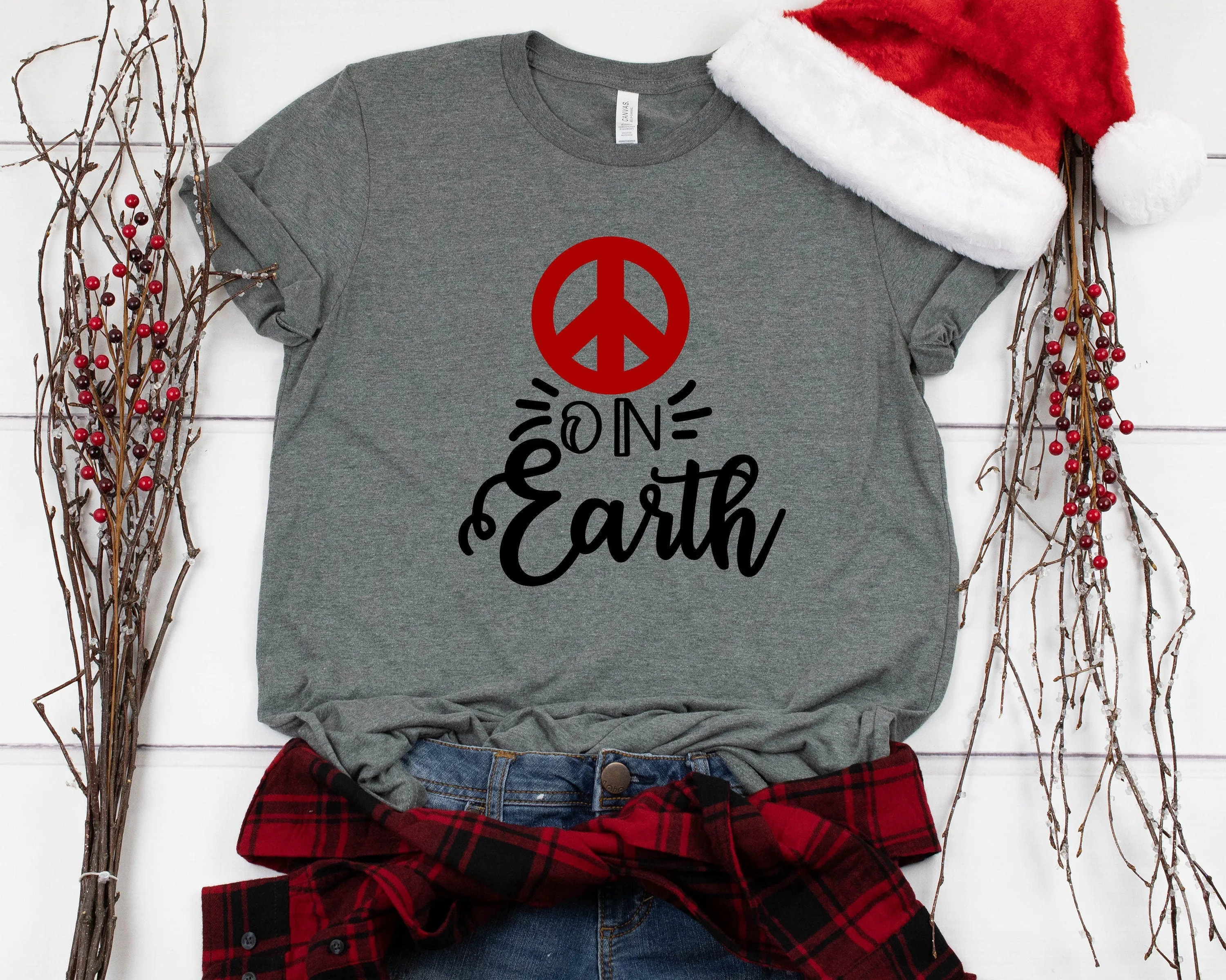 Peace on Earth T Shirt - Christmas Peace Matching Shirt - Peace Sign Shirt - Christmas Gift Shirt - Peace Symbol Christmas Shirt