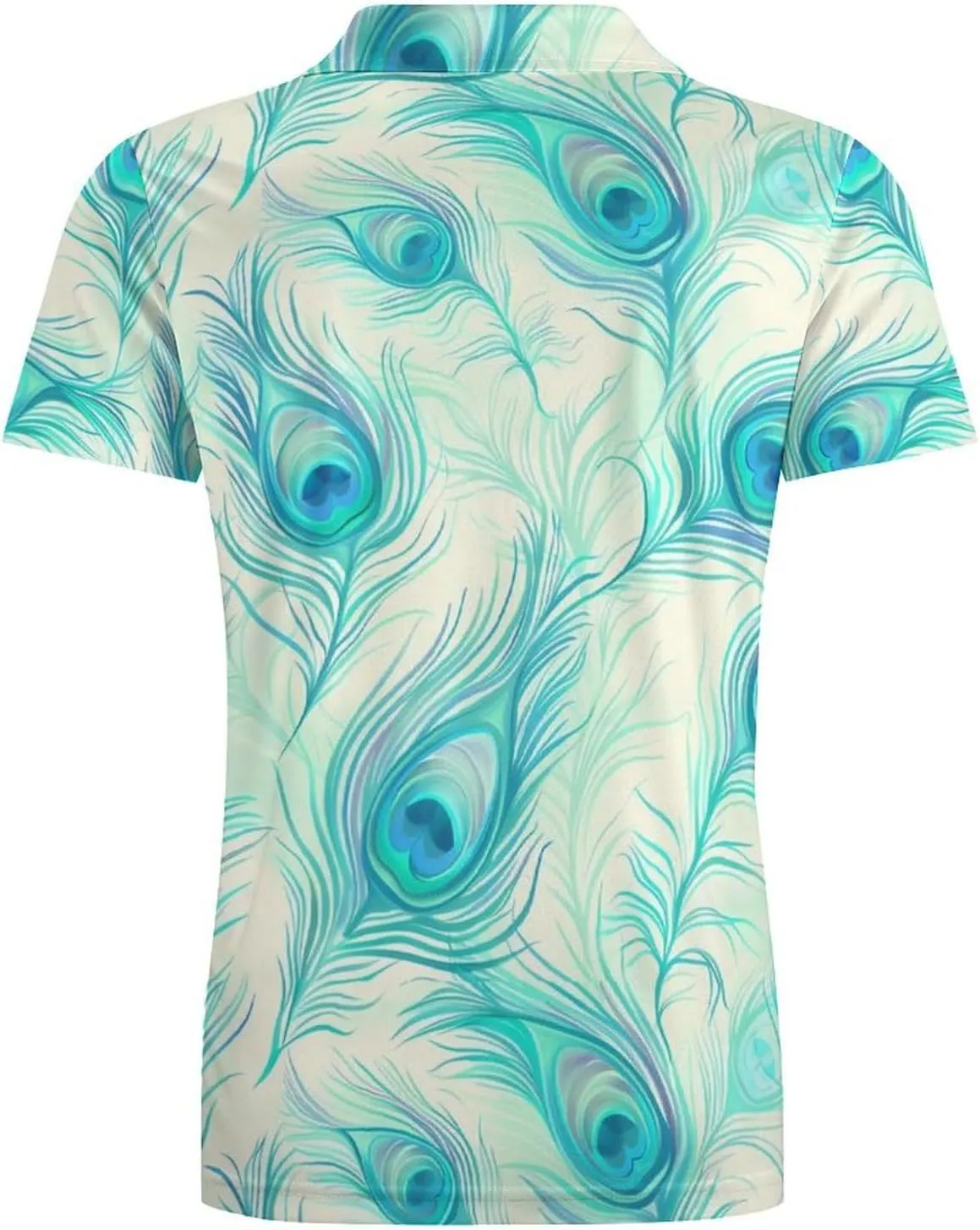 Peacock Feather Classic Polo Shirts for Men Quick Dry Short Sleeve Fit Golf Tees Casual Tops