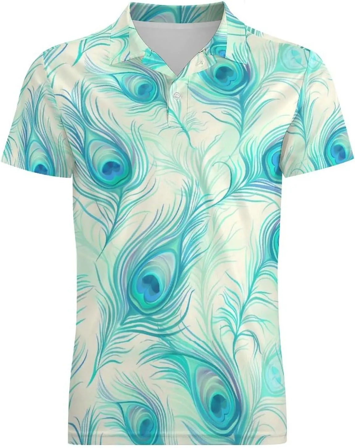 Peacock Feather Classic Polo Shirts for Men Quick Dry Short Sleeve Fit Golf Tees Casual Tops