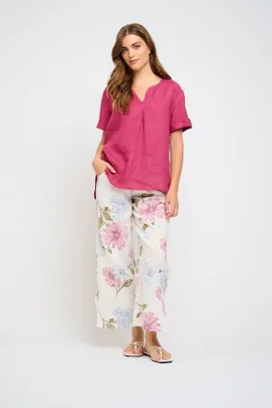 Pistache Front Pleat Linen Top - Strawberry