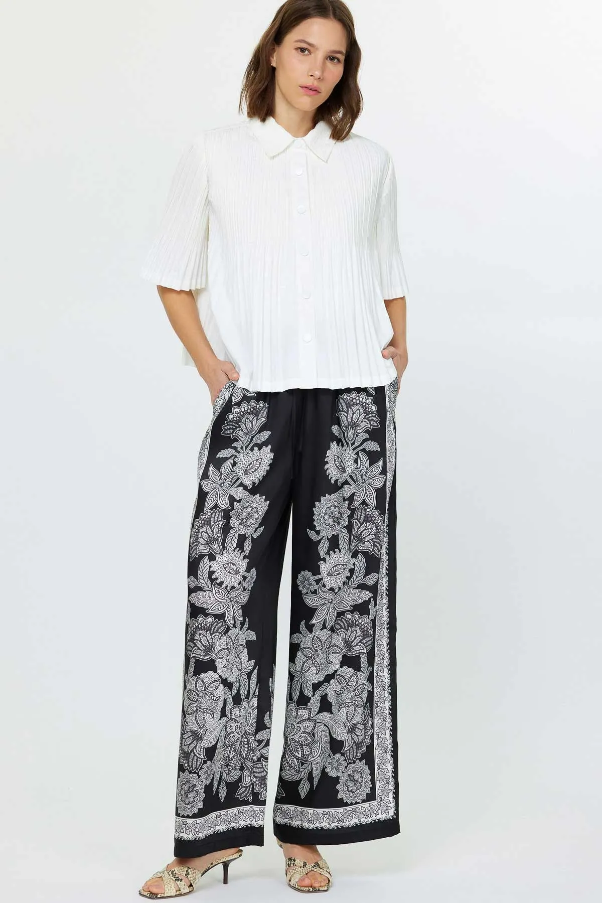 Pleated Half Sleeve Button Down