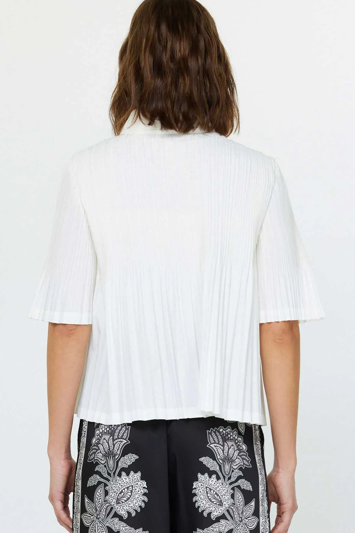 Pleated Half Sleeve Button Down