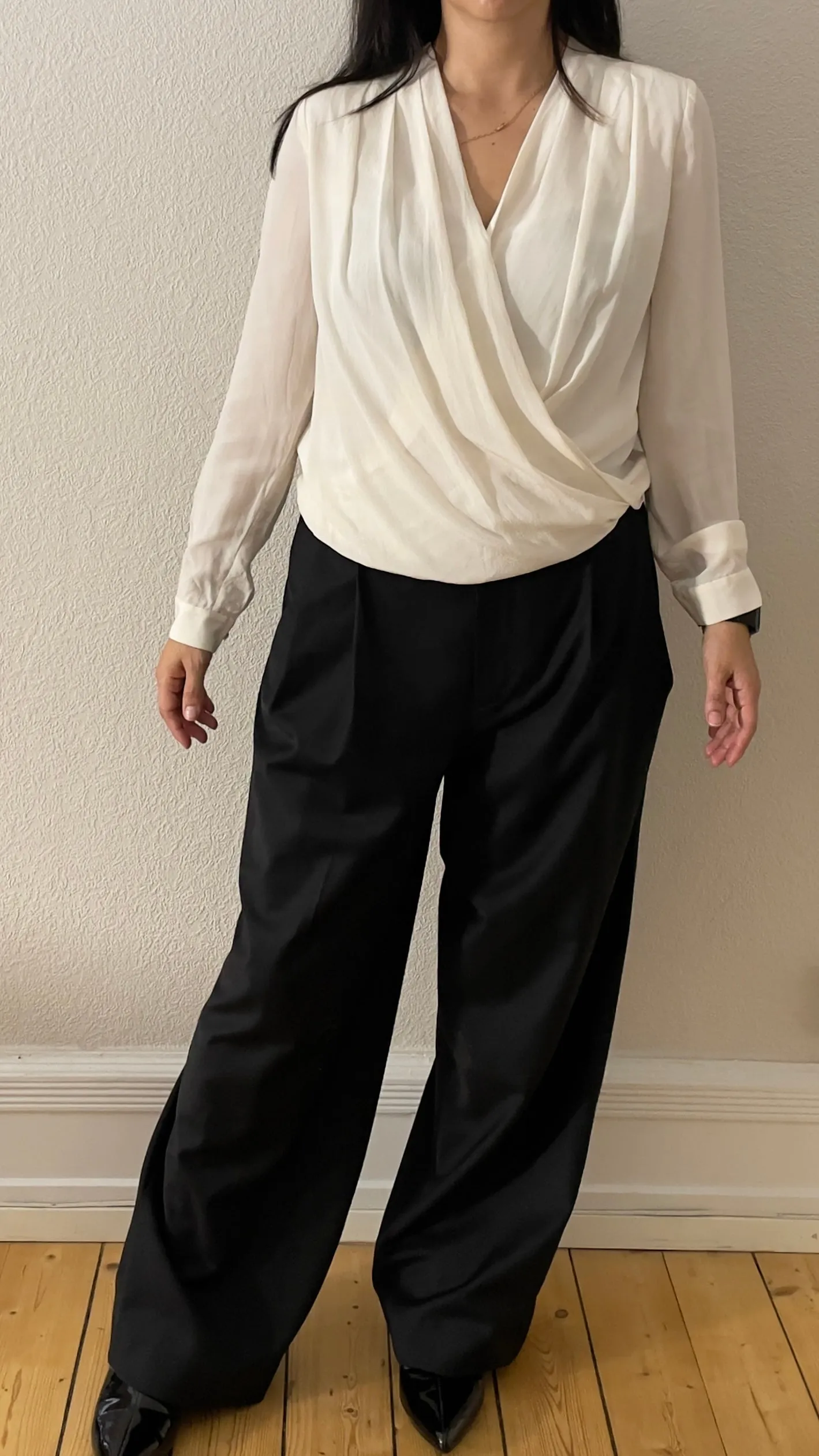 Pleated Off-White Silk Blouse