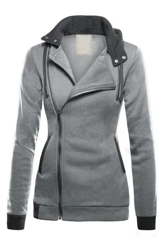 Plus Cotton Thicker Oblique Zipper Pure Color Short Coat
