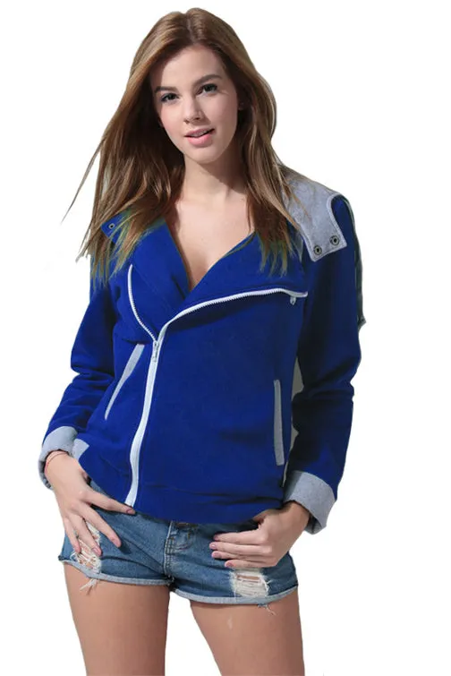 Plus Cotton Thicker Oblique Zipper Pure Color Short Coat