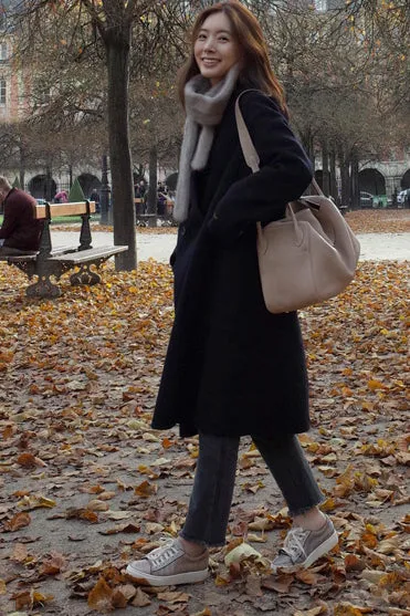 Pure Color Plus Cotton Thicker Straight Long Coat