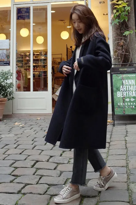 Pure Color Plus Cotton Thicker Straight Long Coat