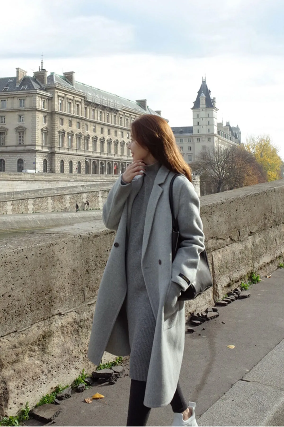 Pure Color Plus Cotton Thicker Straight Long Coat
