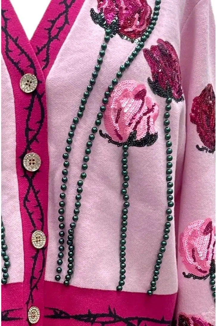 Queen Of Sparkles Light Pink Long Stem Rose Cardigan