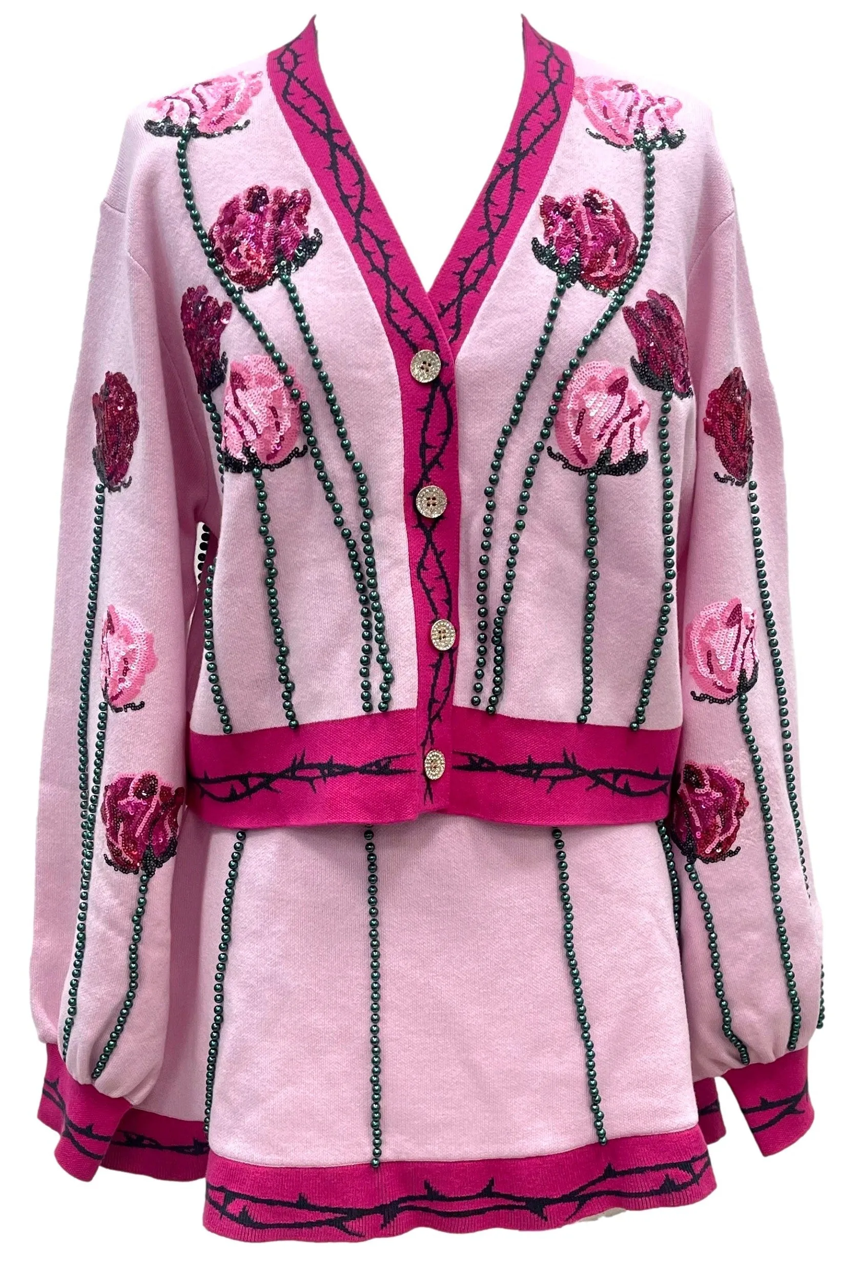 Queen Of Sparkles Light Pink Long Stem Rose Cardigan