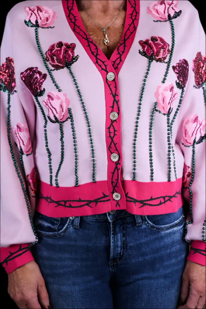 Queen Of Sparkles Light Pink Long Stem Rose Cardigan
